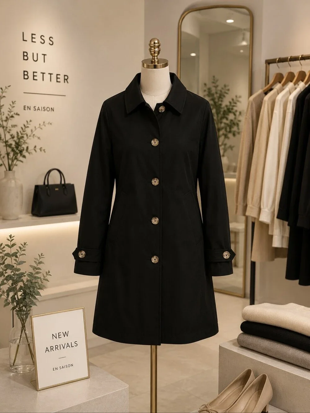 Orolay Black Single-Breasted Trench Coat with Decorative Buttons